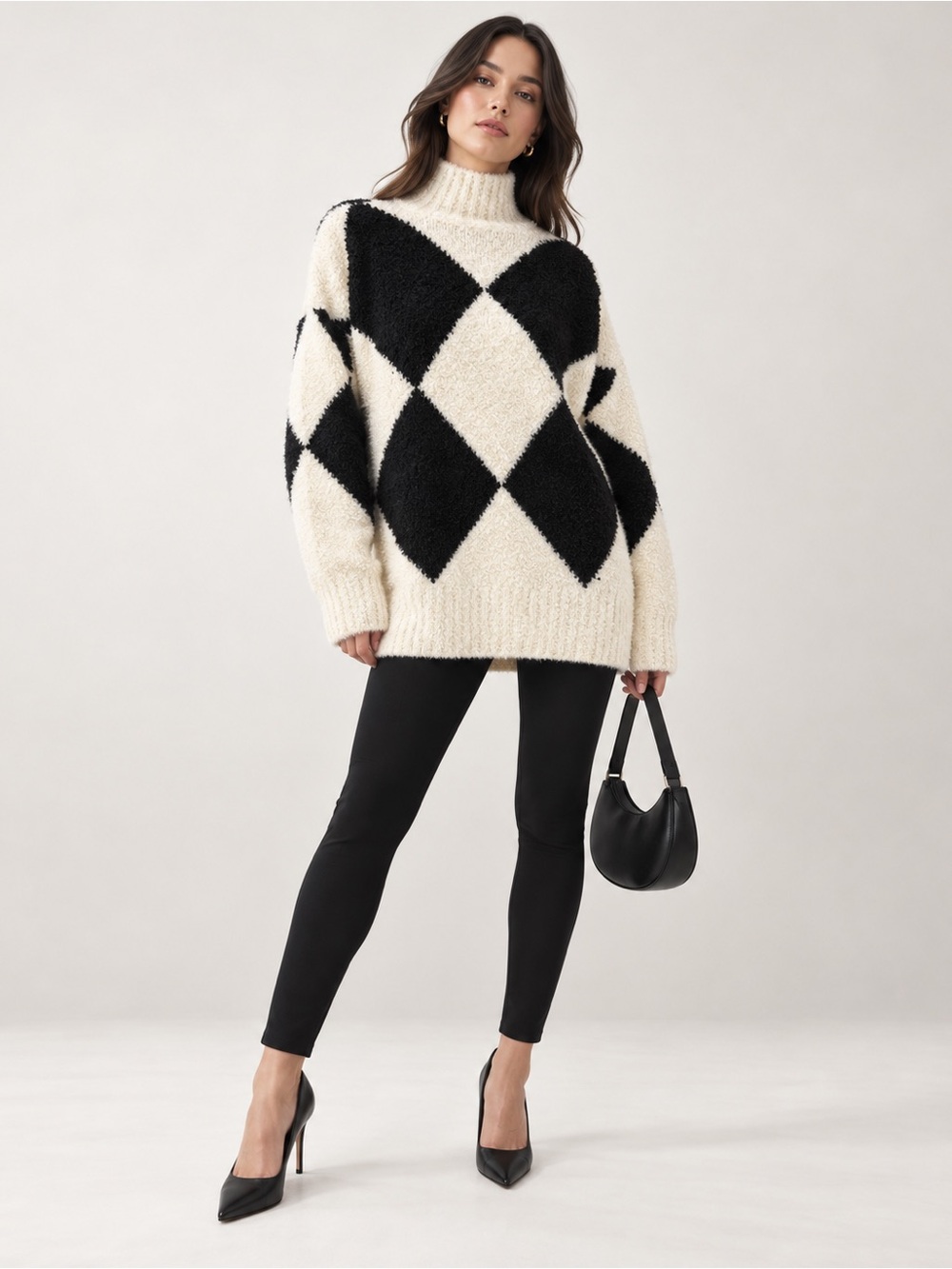 Karen Millen Intarsia Wool Mix Bouclé Longline Sweater – Size S